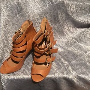 Caged spice colored heeled sandals